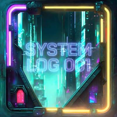 Cyberpunk system log interface with neon glowing frame and futuristic digital dashboard display