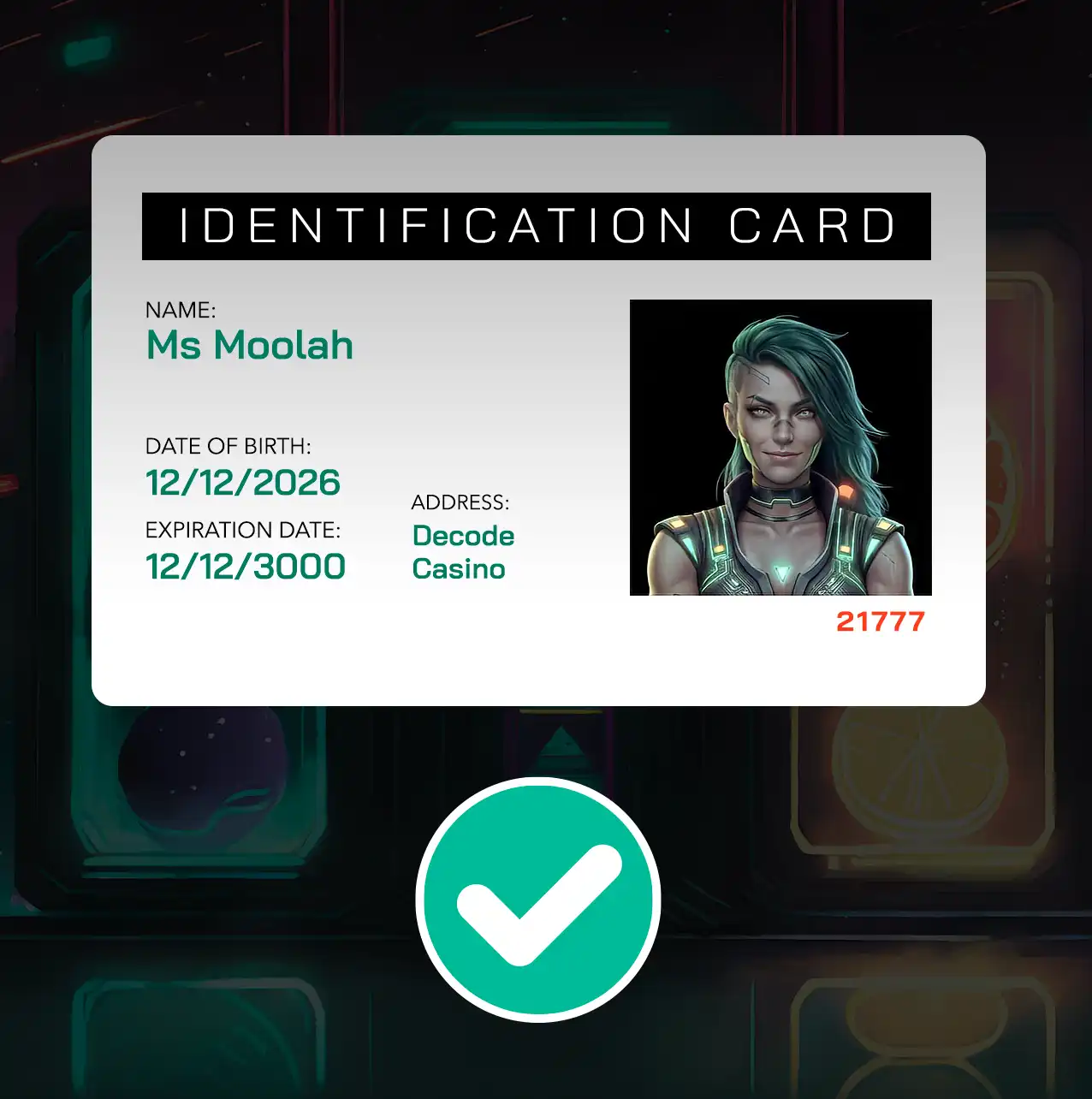 Fully visible Identification card with all four corners shown for the account verification