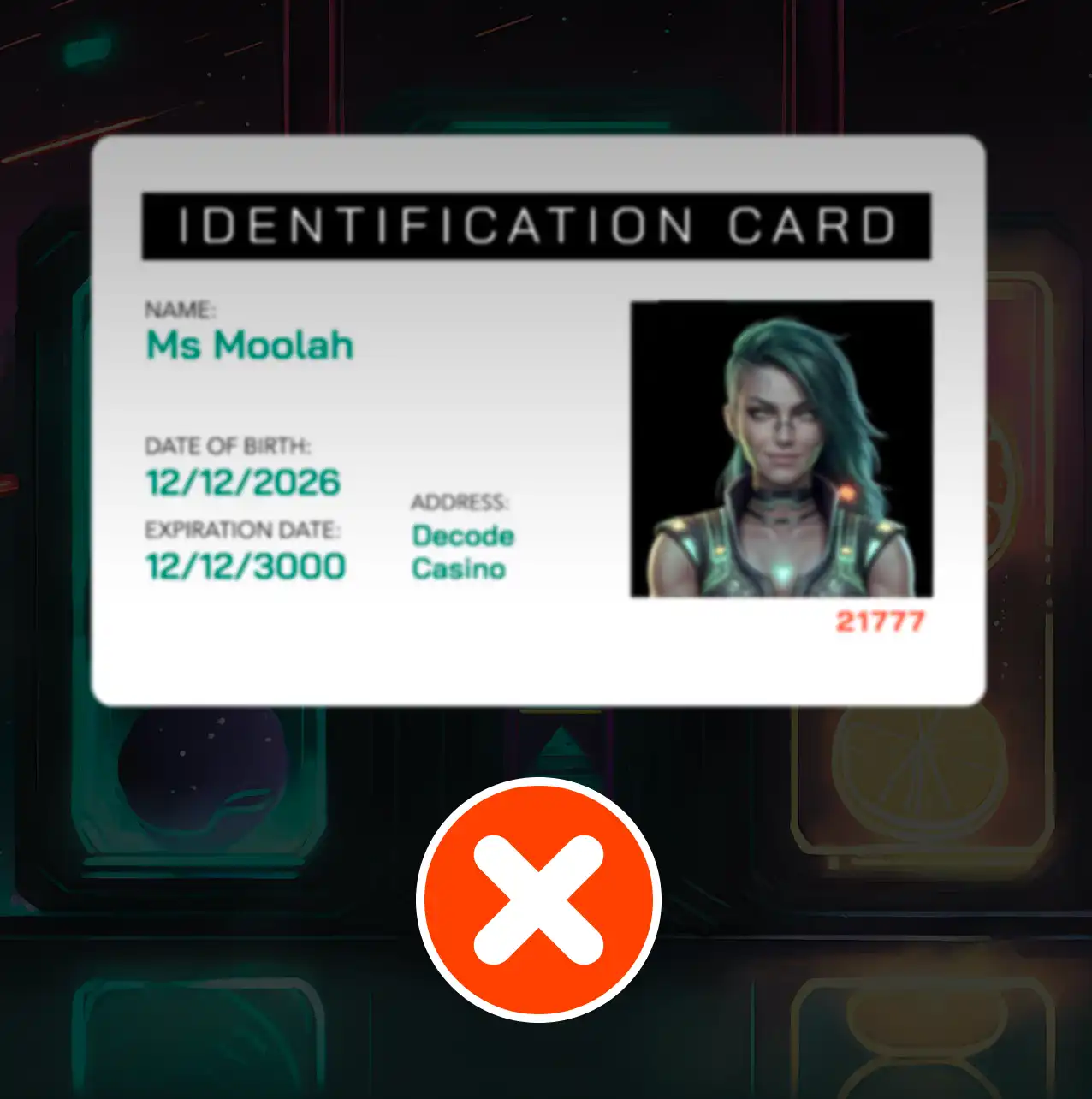 Blurry identification card as example of how not send in documents for the account verification