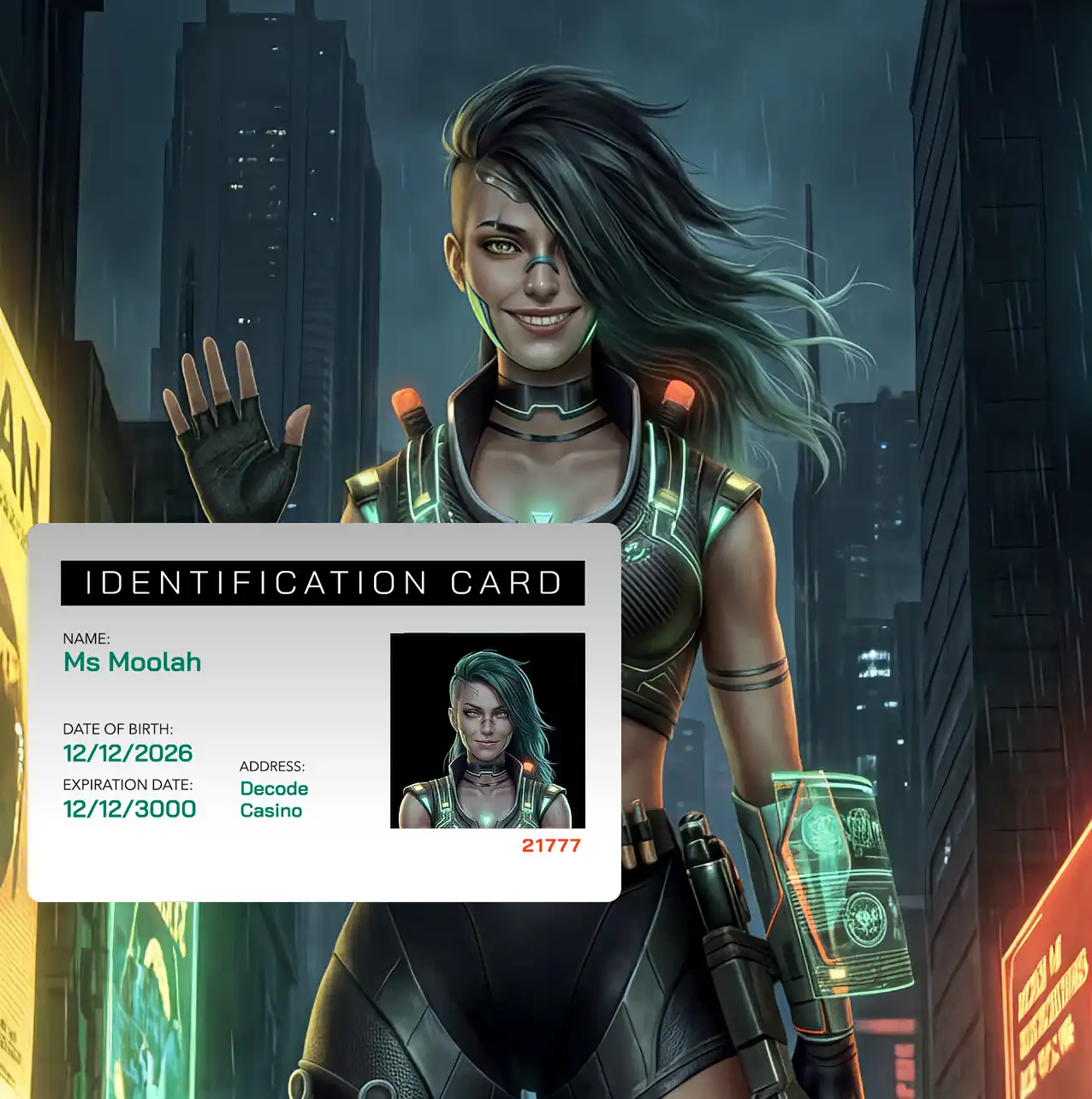 Ms. Moolah shows her identification card, to show how the account verification at Decode Casino is done
